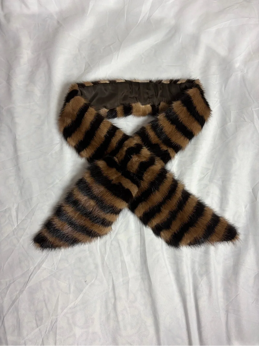 Vintage genuine mink fur striped scarf wrap